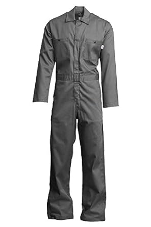 Lapco FR CVEFR7GY-XL RG Flame Resistant Economy Coveralls, 100% Cotton Twill with Moisture Management, HRC 2, NFPA 70E, 7 oz, X-Large Regular, Gray